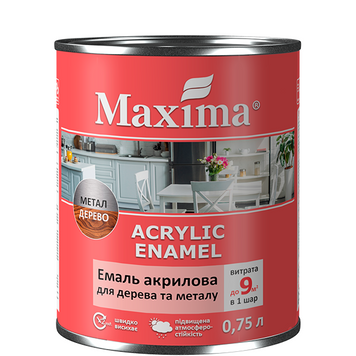 Емаль акрилова Maxima шовково-матова для дерева і металу 0,75л, попелястий 000013271 фото